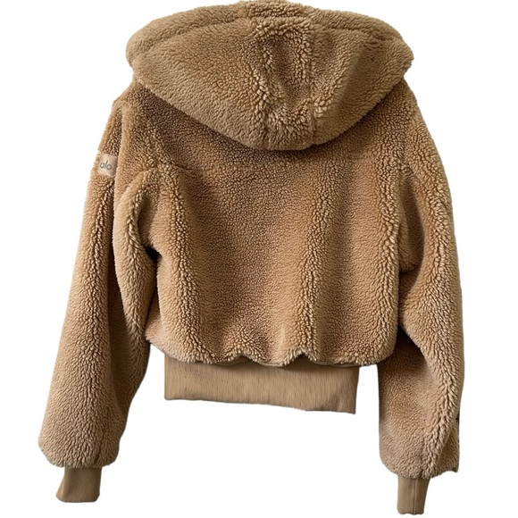 Alo Yoga Foxy Sherpa Teddy Jacket Removable Hood Camel Size Small EUC - Picture 7 of 16